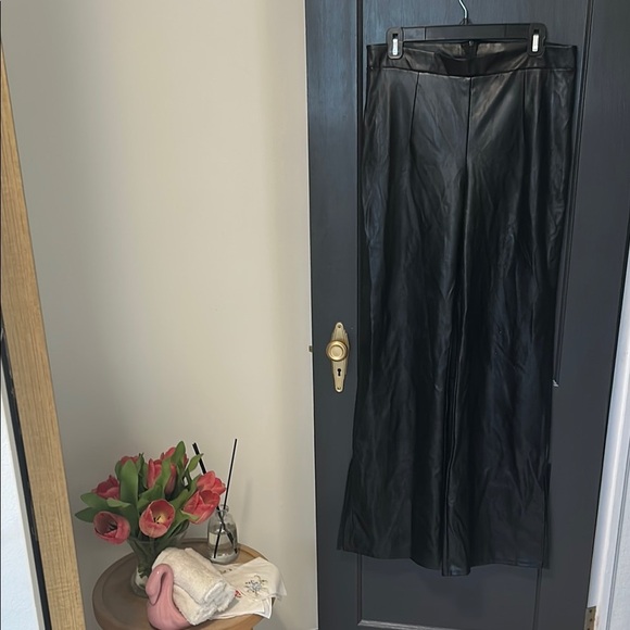 Fashion Nova Pants - Elegant Black Leather Flare Pants with Slit